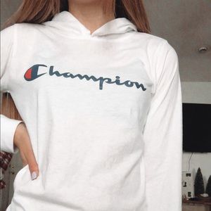 Champion White Long Sleeve Shirt With Hood! W XS